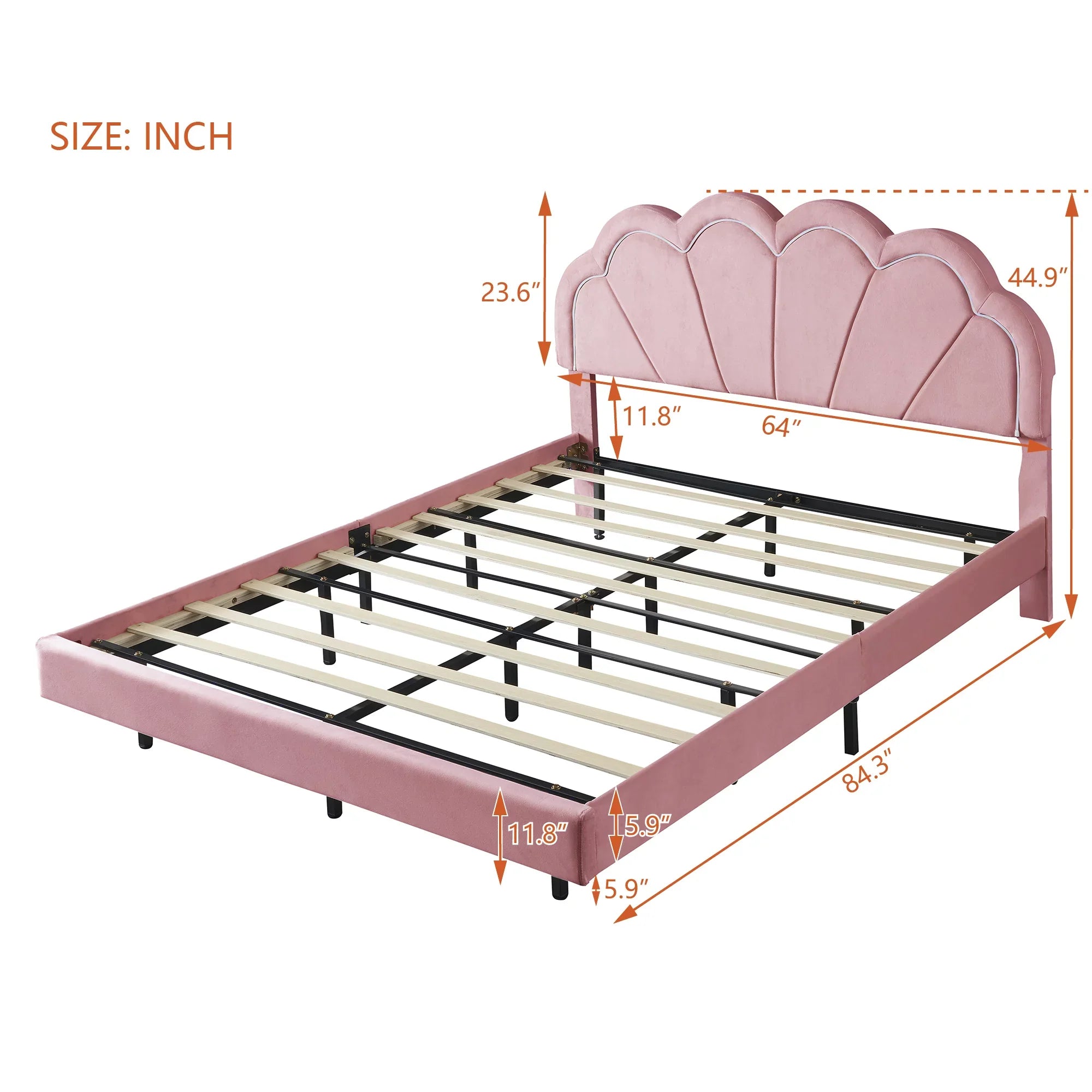 CoSoTower Queen Upholstered Smart  Bed Frame with Elegant Flowers Headboard,Floating Velvet Platform  Bed with Wooden Slats Support,Pink