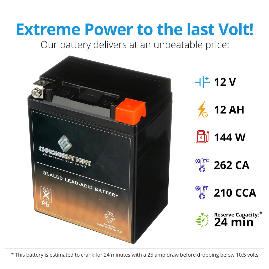 Chrome Battery YTX14AHL- (14AHL- 12 Volt,12 Ah, 210 ) Motorcycle Battery for Suzuki Gsx-r750 750cc 86-'92