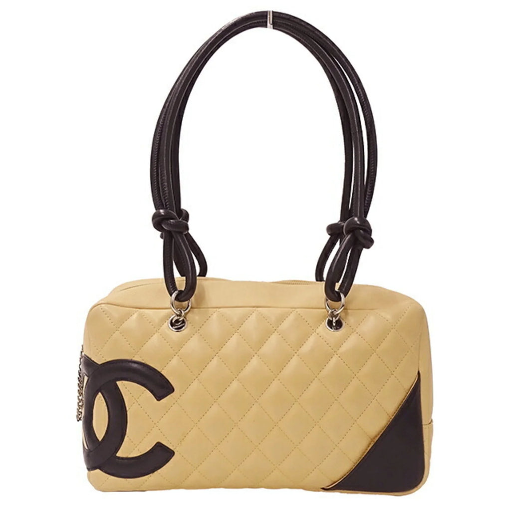 Pre-Owned  Bag Cambon Women's Handbag Lambskin Beige Black (Fair)