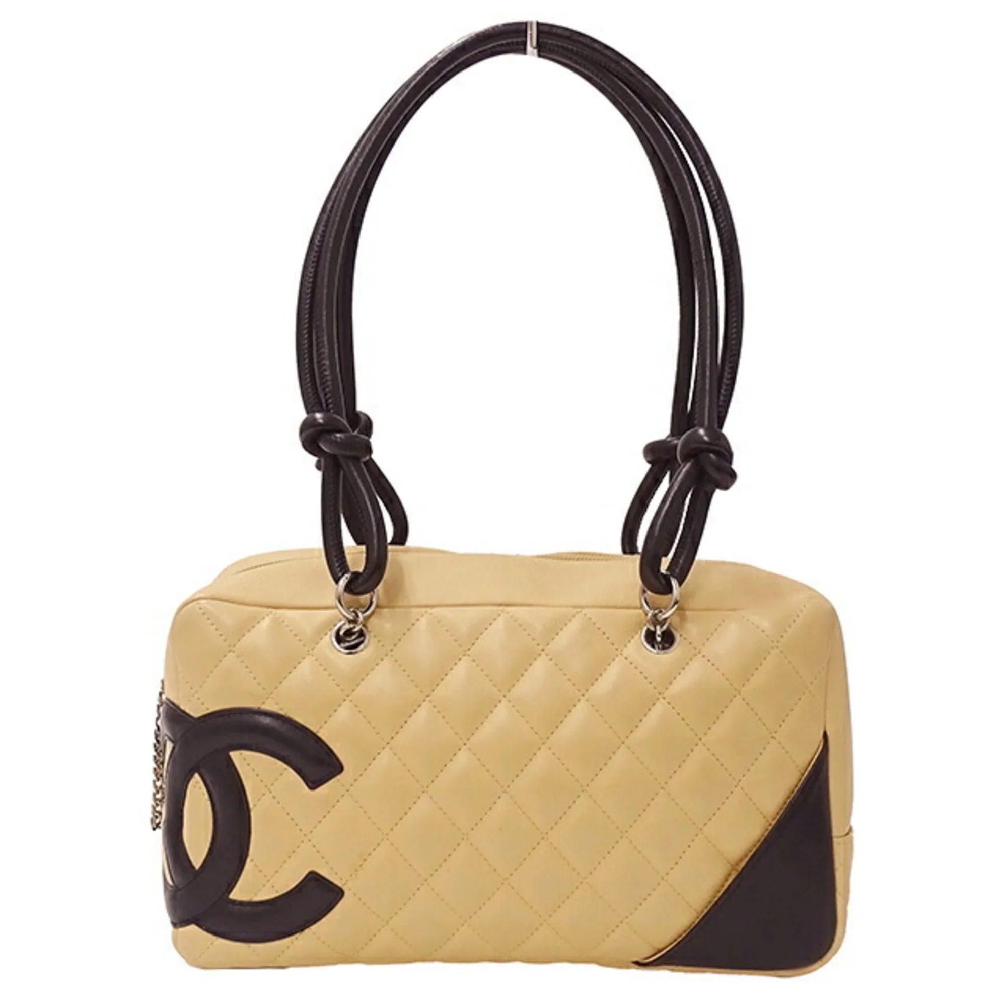 Pre-Owned  Bag Cambon Women's Handbag Lambskin Beige Black (Fair)
