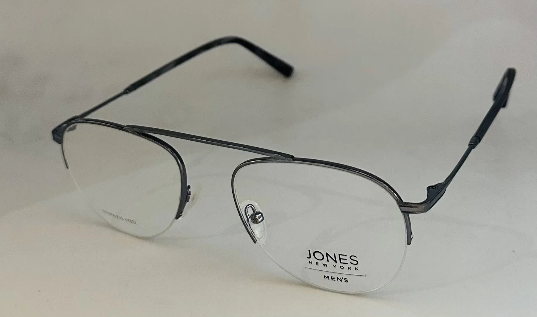 Jones New York Mens Gunmetal Rimless Metal Eyewear Aviator Frame. J359. 53mm