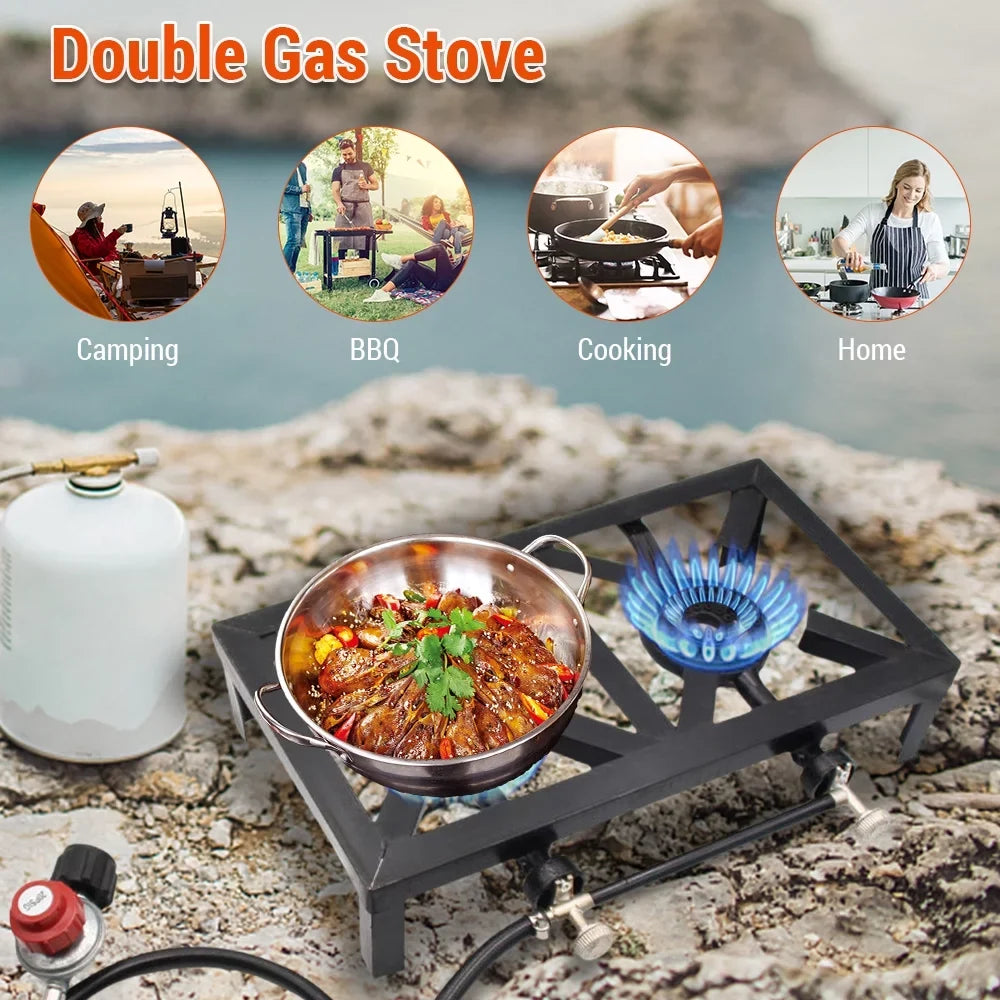 Anself Propane Gas Double Cast Iron Stove for Patio Camping  Cooking (Standard), Durable and Reliable Furnace for Cooking Needs