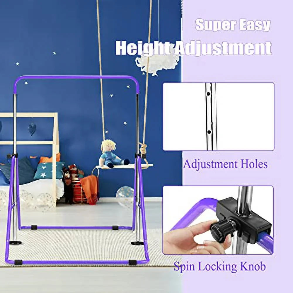 Sunoutife Gymnastics Bar for Kids, Gymnastic Kip Training Bar for Home Folding Horizontal Bars with Adjustable Height for 3-8 Years Old Child, Girls & Boys