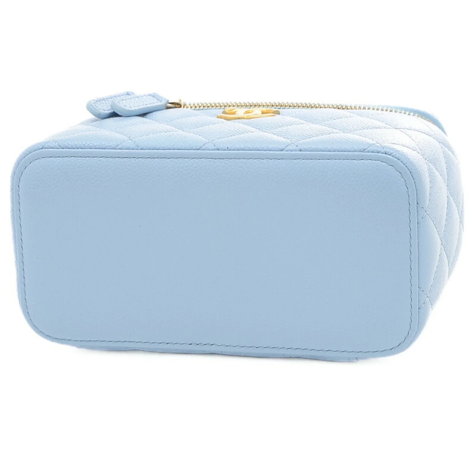 Pre-Owned Chanel Logo Handle Vanity Shoulder Bag Caviar Skin Blue Gold Hardware AP2805 (Good)