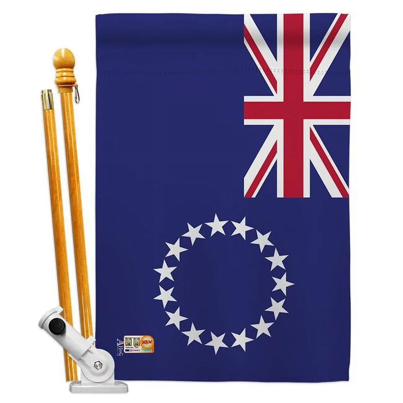 Americana Home & Garden ---140059---D-US18- 28 x 40 in. Cook Islands Flags of the World Nationality Impressions Decorative Vertical Double Sided House Flag Set & Pole Bracket Hardware Flag