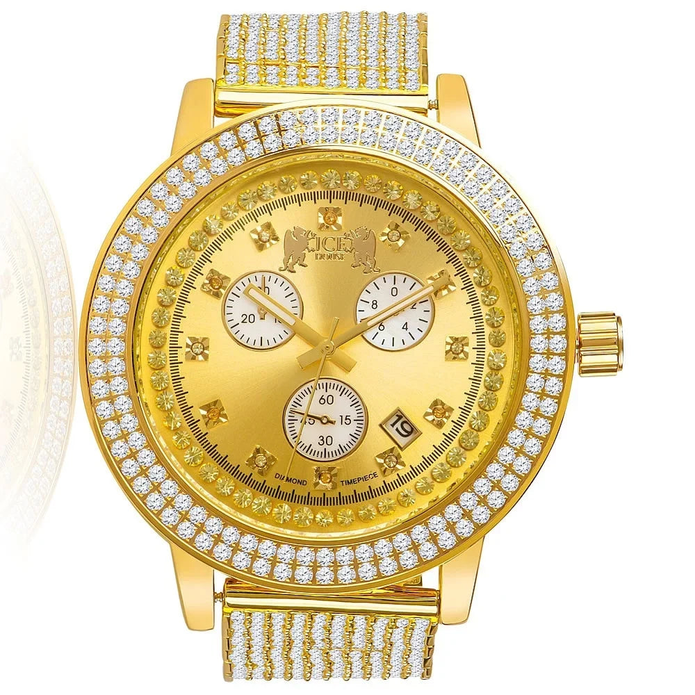 Mens 2 Row Stainless Steel Bezel 10 Row Custom Band Date Function Joe Rodeo Jojo Jojino Khronos Watch