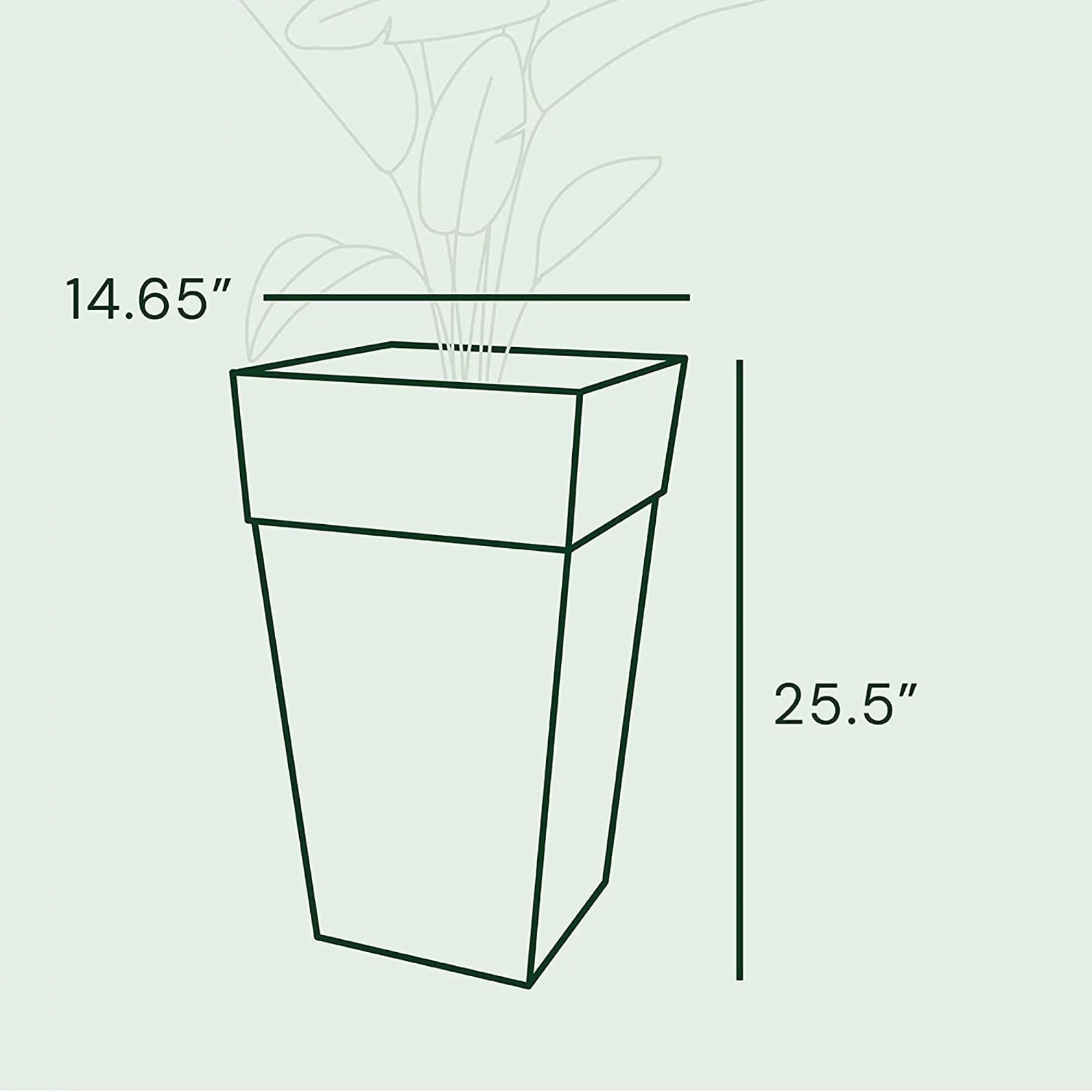Bloem Finley Tall Indoor Outdoor Plastic Square Planter, Cement Grey, 25"