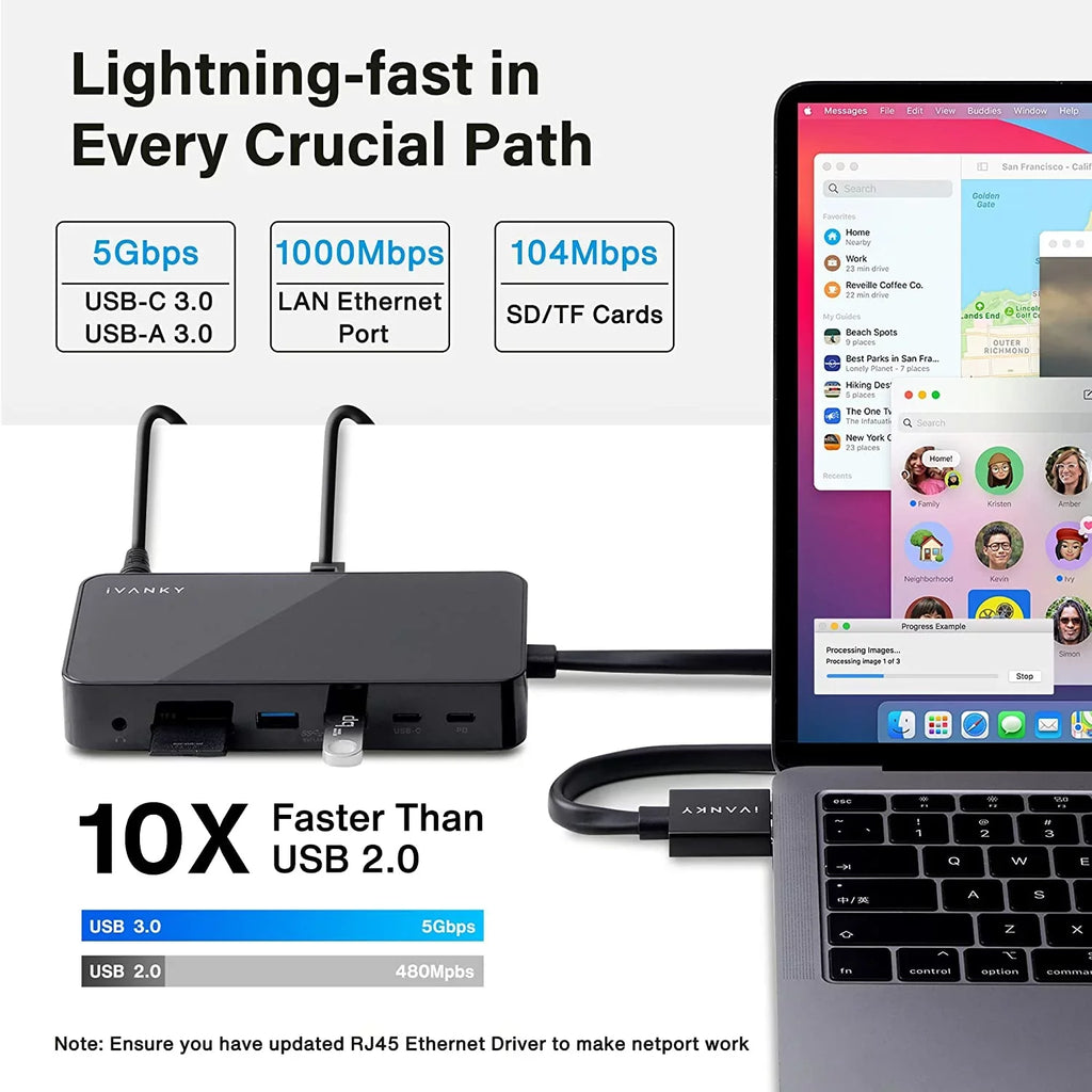 MacBook Pro Docking Station 180W Power Adapter, iVANKY 12 in 2 Dual 4K@60Hz  C Station VCD03-