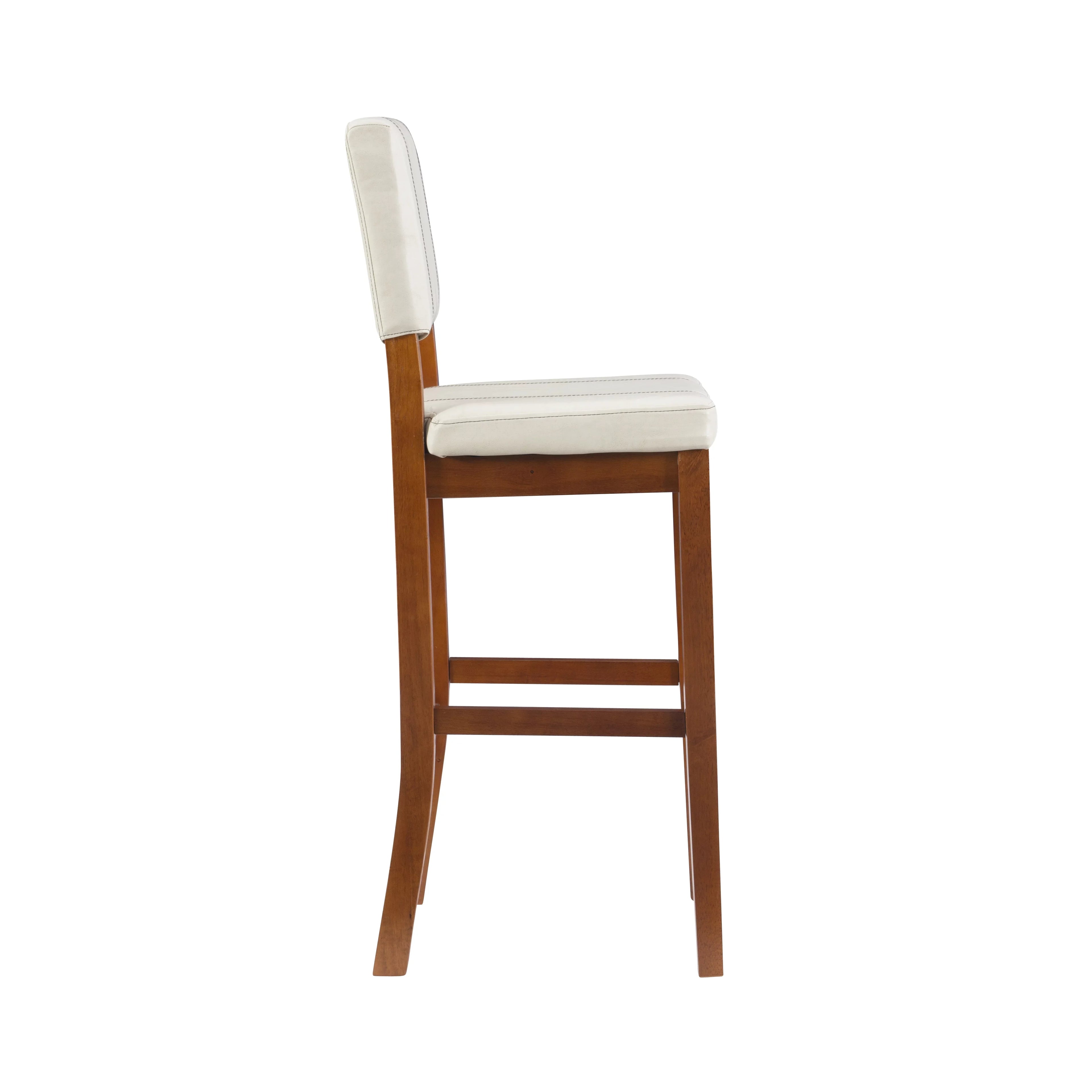Linon Mulberry Padded Bar Stool, 30" Seat Height, Medium Dark Walnut Finish with Cream  Fabric