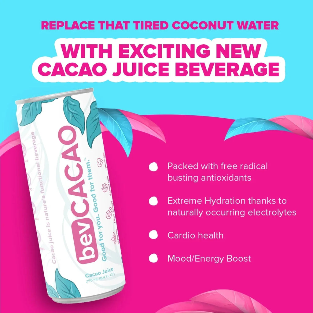 bevCacao Cacao Juice Superfruit | Highest Antioxidant Drink| Natural Electrolytes | Healthy Energy Boost | Improves Hydration. Fruit of the Cocoa Pod. 8.4oz Cans 8 Pack