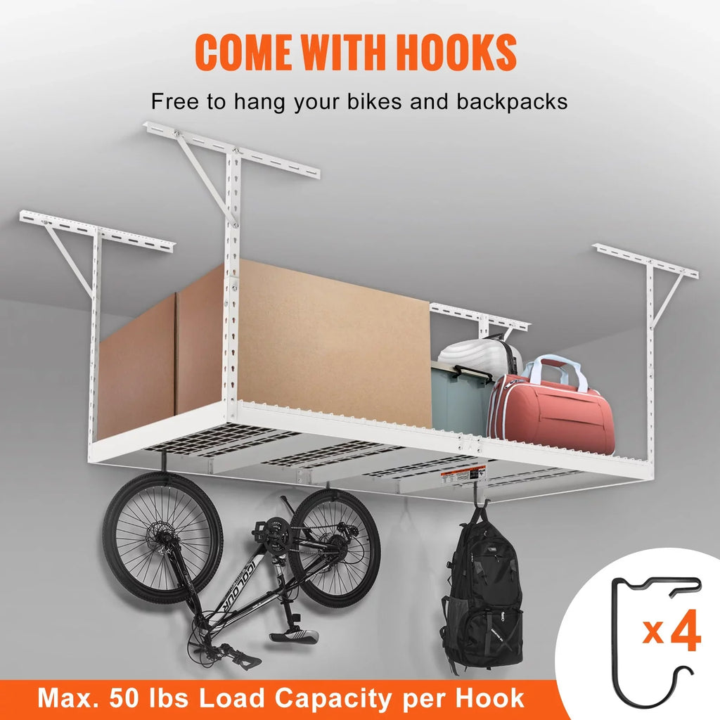 Overhead Adjustable Garage Storage Rack 48x96in Ceiling Rack 600lbs White