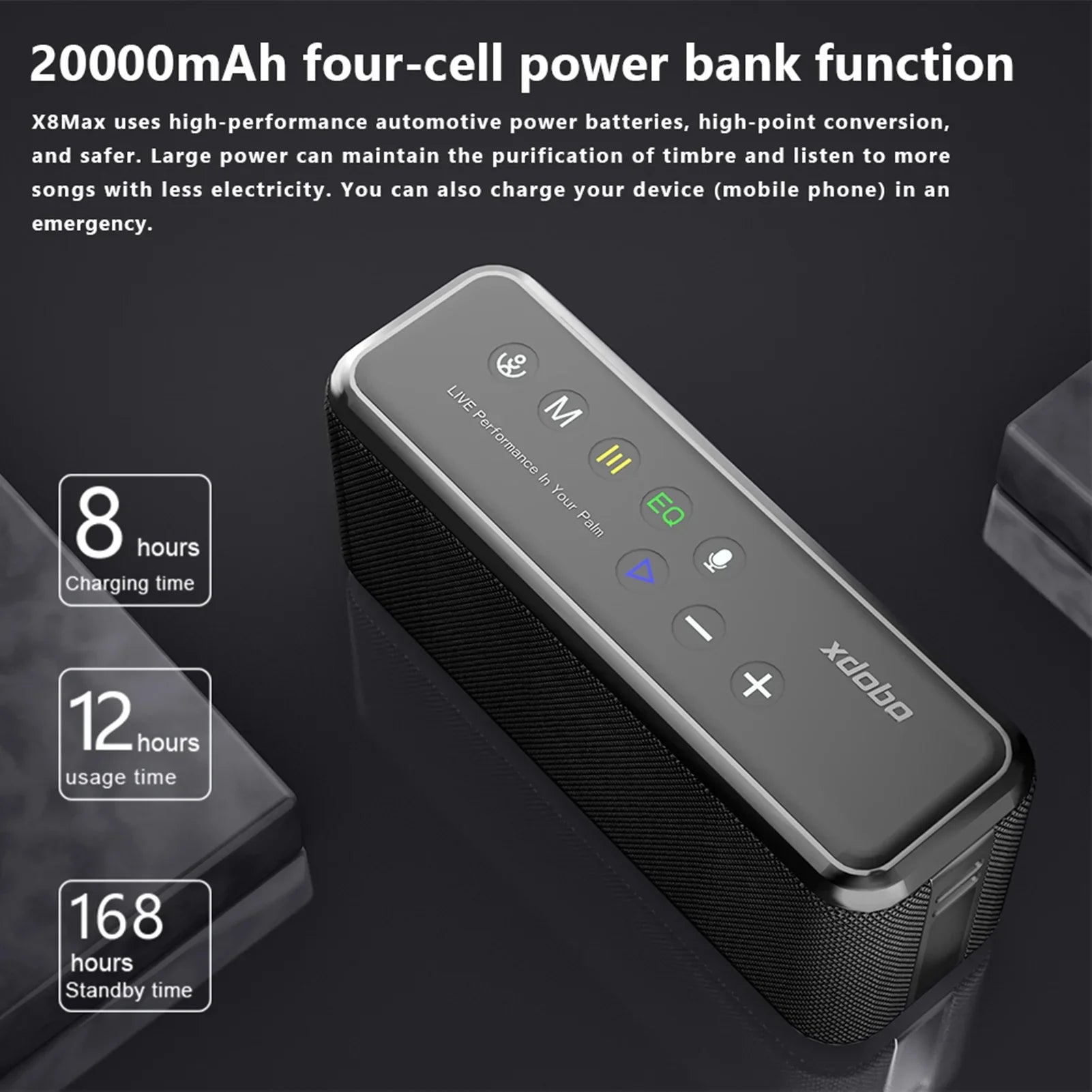 Tomshine  X8  Portable Wireless Speaker 100W, IPX5 Waterproof, Stereo, HiFi Sound, // Card, Subwoofer, Party Use
