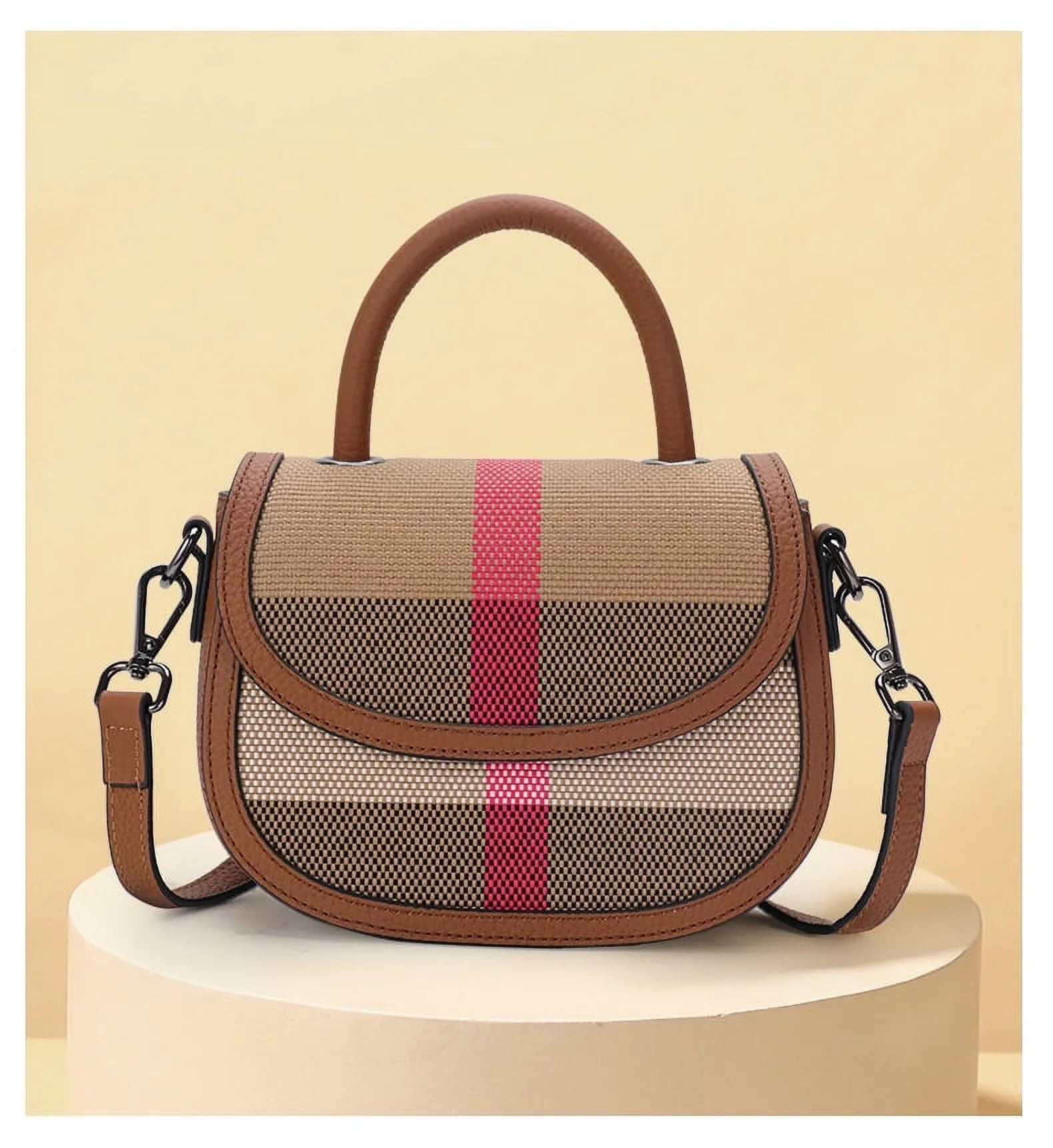 Aidrani   New Women's One Shoulder Crossbody Bag Canvas with Cowhide Saddle Bag