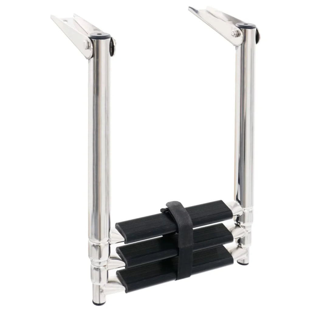 Dcenta 3  Folding Boarding Ladder Stainless Steel Non-Slip Telescopic Ladder for Swimming Pool, Boat and Mounting Platform