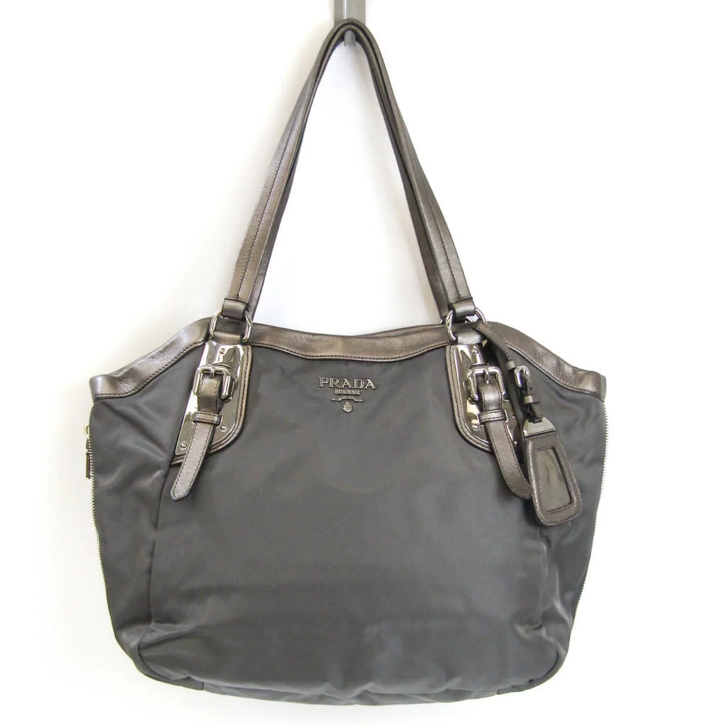 Pre-Owned Prada BR4007 Women's Tessuto,Leather Tote Bag Bronze,Gray (Good)