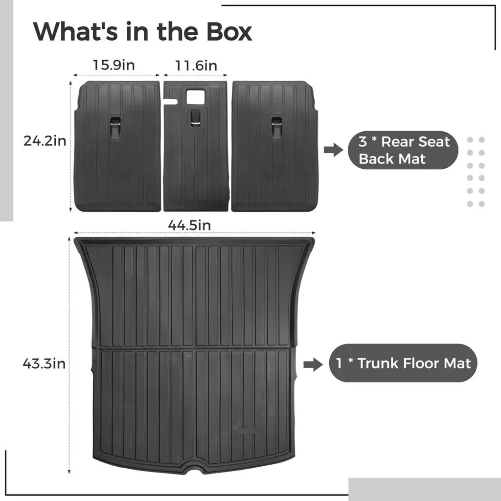 All Weather Car Trunk Mats, 3 Rear Seat Back Mats and Trunk Floor Mat, Compatible with 2020 2021 2022 Tesla Model Y, Waterproof Non-slip Car Trunk Floor Liner