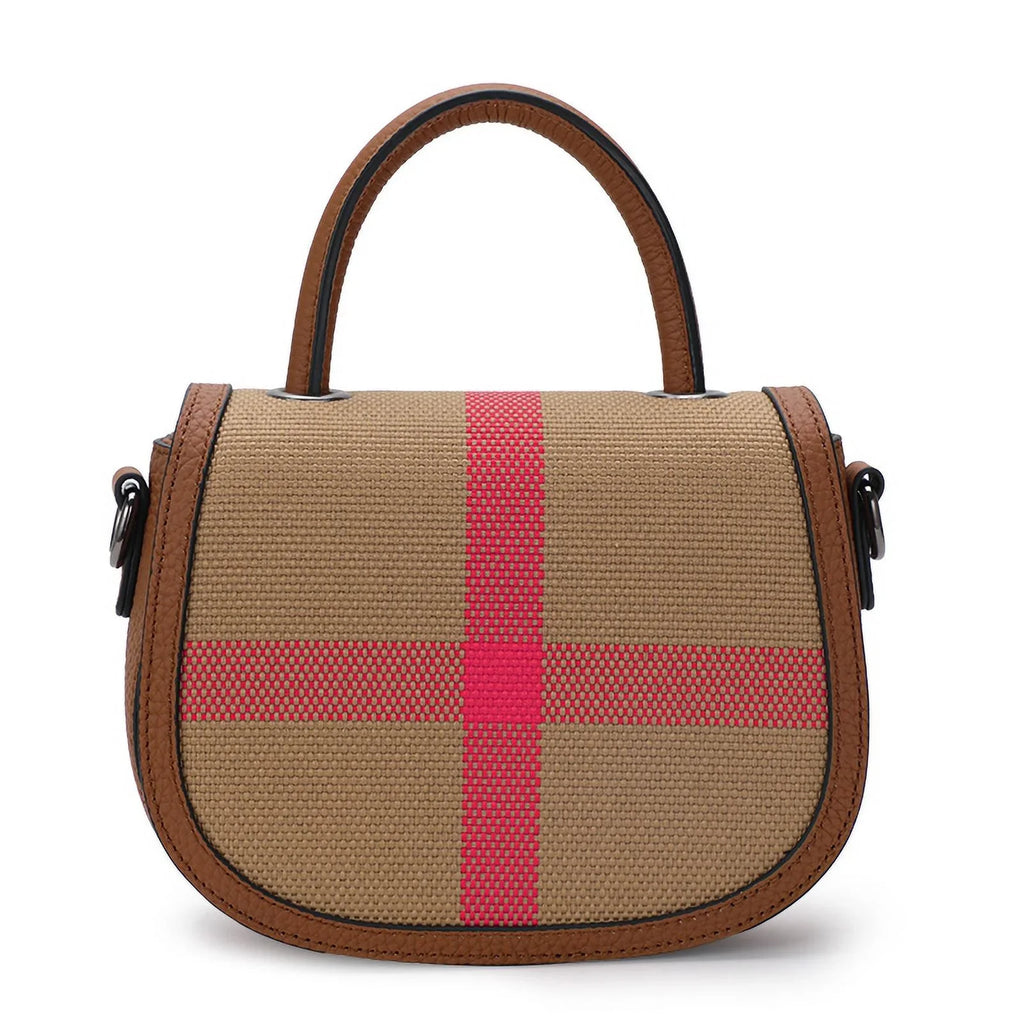 Aidrani   New Women's One Shoulder Crossbody Bag Canvas with Cowhide Saddle Bag
