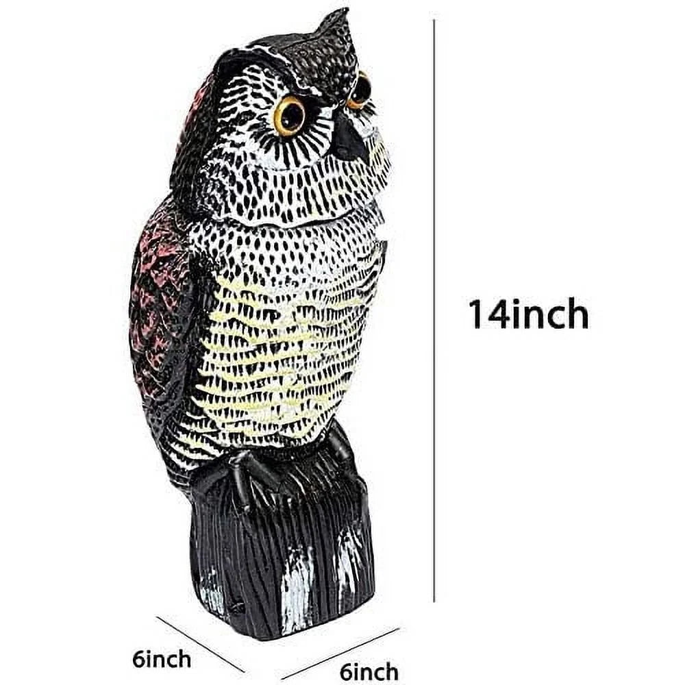 Spring hue Owl Decoy 360 Rotate Head to Scare Birds, Scarecrow Owl Decoy Statue Realistic Scary Sounds & Shadow Fake Owl Outdoor Pest Bird Deterrent for Patio Yard Garden Protector