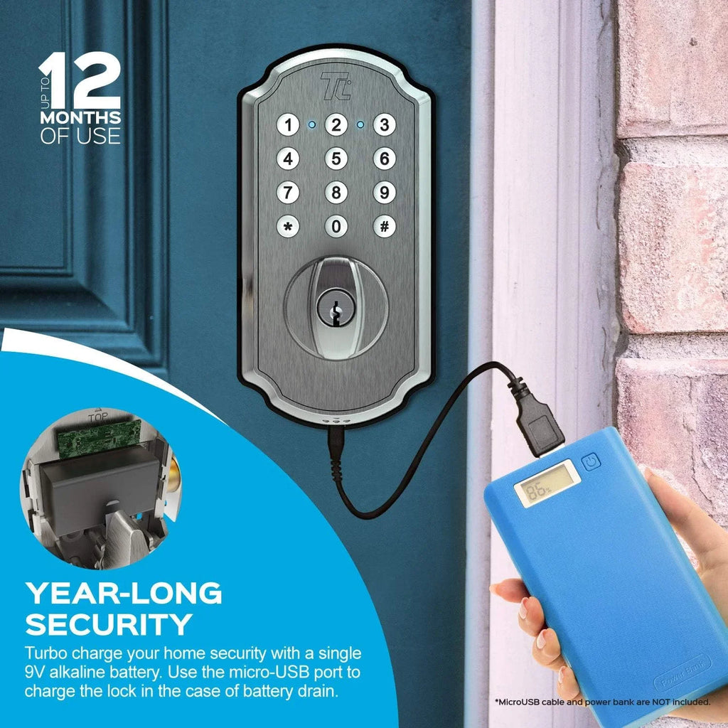 TurboLock TL115 Keyless Entry Door Lock Smart Deadbolt with Electronic Keypad for Front Door Home Mobile App Brushed Nickel
