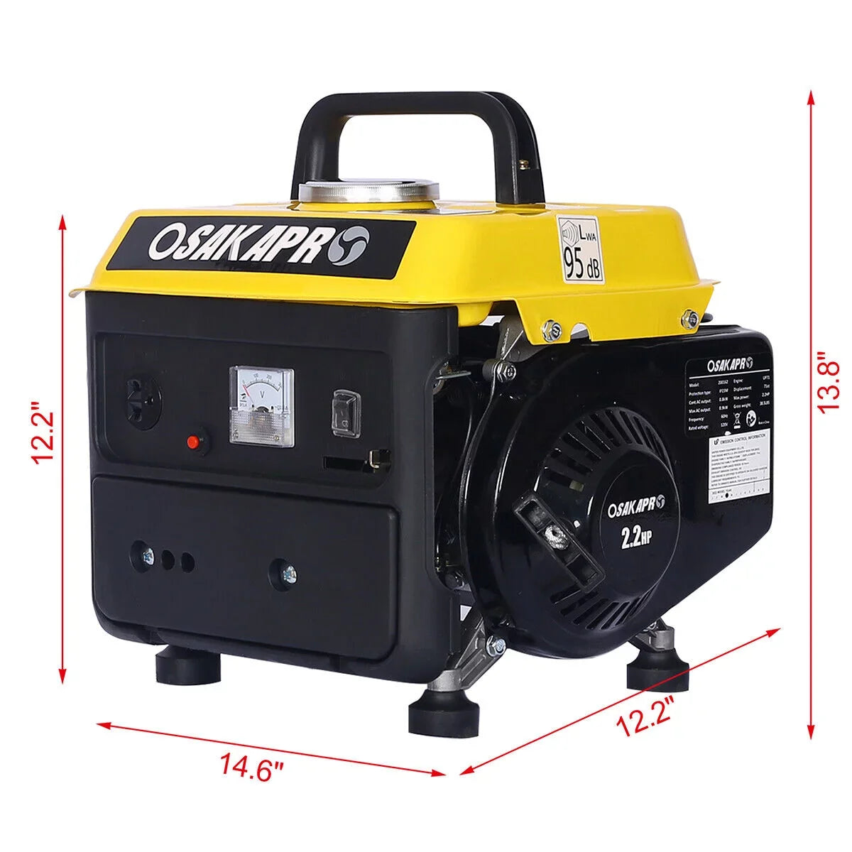 Portable Generator, 900 Watts Gas Powered Generator for Backup Home Use & Outdoors Camping Low Noise Ultra Lightweight   and  Compliant (Black ＆ Yellow)