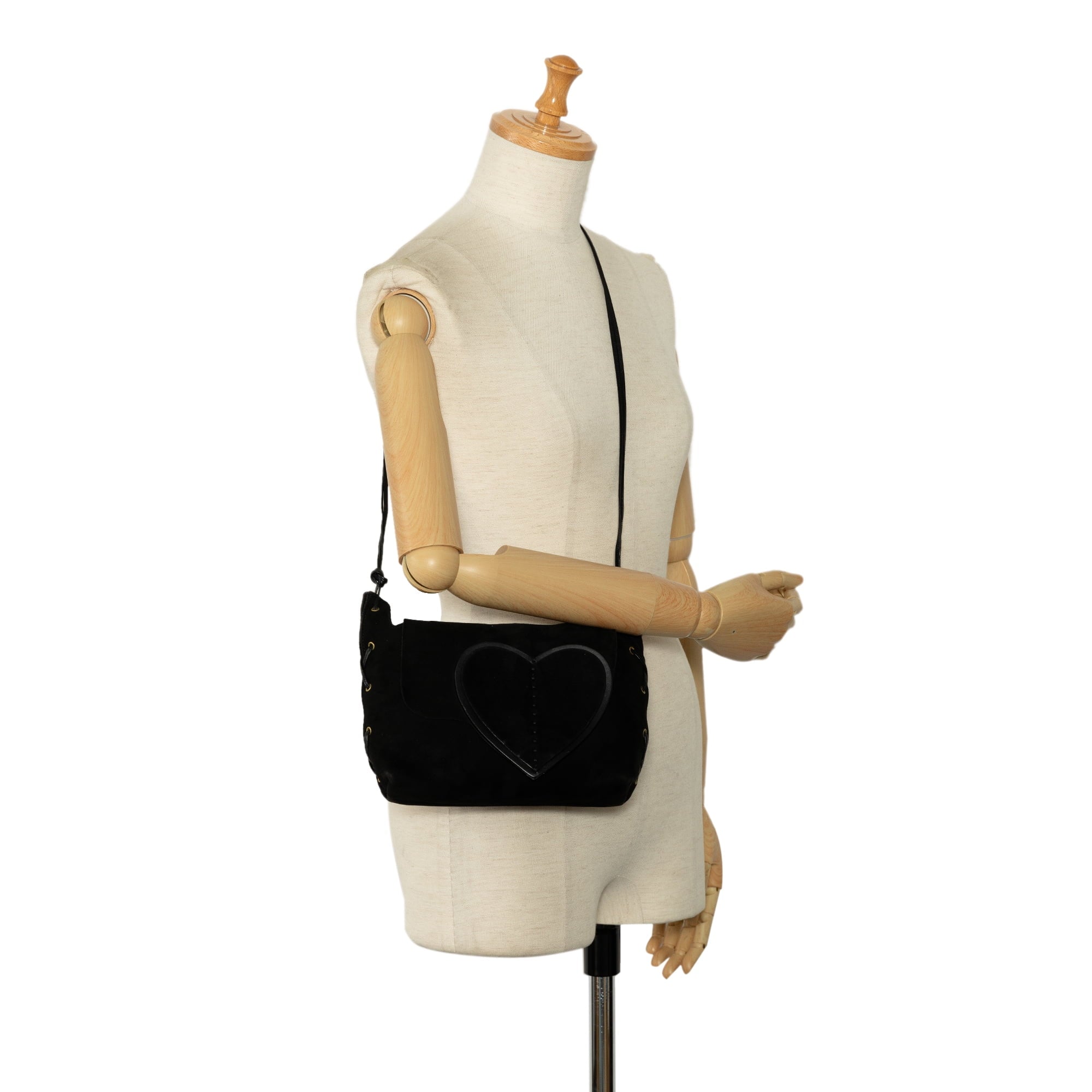 Pre-Owned Authenticated Gucci Heart Crossbody Suede Leather Black Crossbody Bag Unisex (Good)