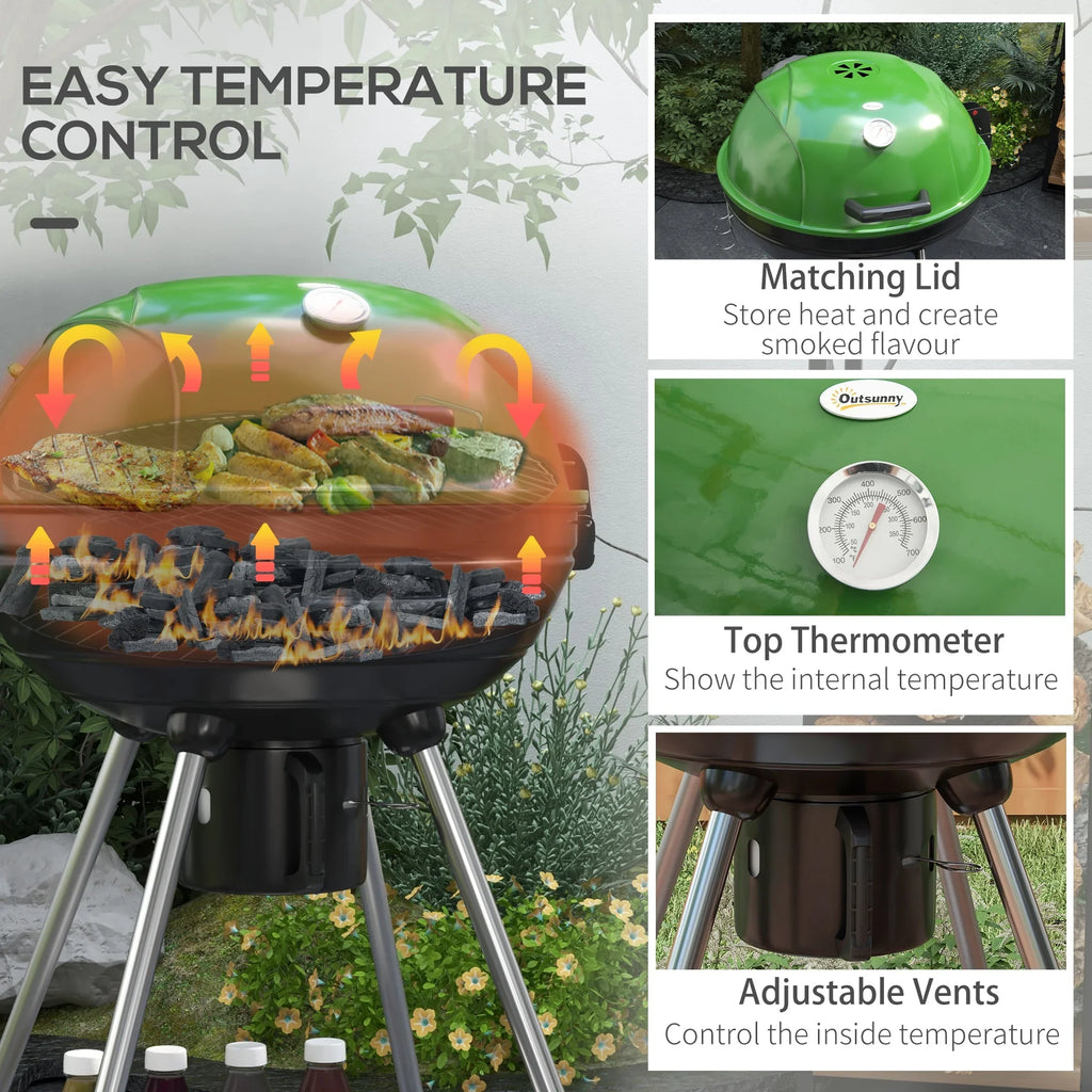 CoSoTower 21" Kettle Charcoal  Grill Trolley with 360 Sq.In. Cooking Area, Outdoor Barbecue with Shelf, Wheels, Ash Catcher and Built-In Thermometer for Patio, Backyard Party, Green