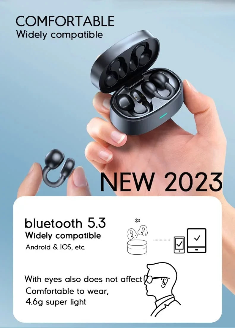 Wireless Ear-Clip  Earphones for Samsung Galaxy Z Fold5/Flip5 Phones - Bluetooth Earbuds Bone Conduction Headphones True Stereo Charging Case Hands-free D9G Compatible With Galaxy Z Fold5/Flip5