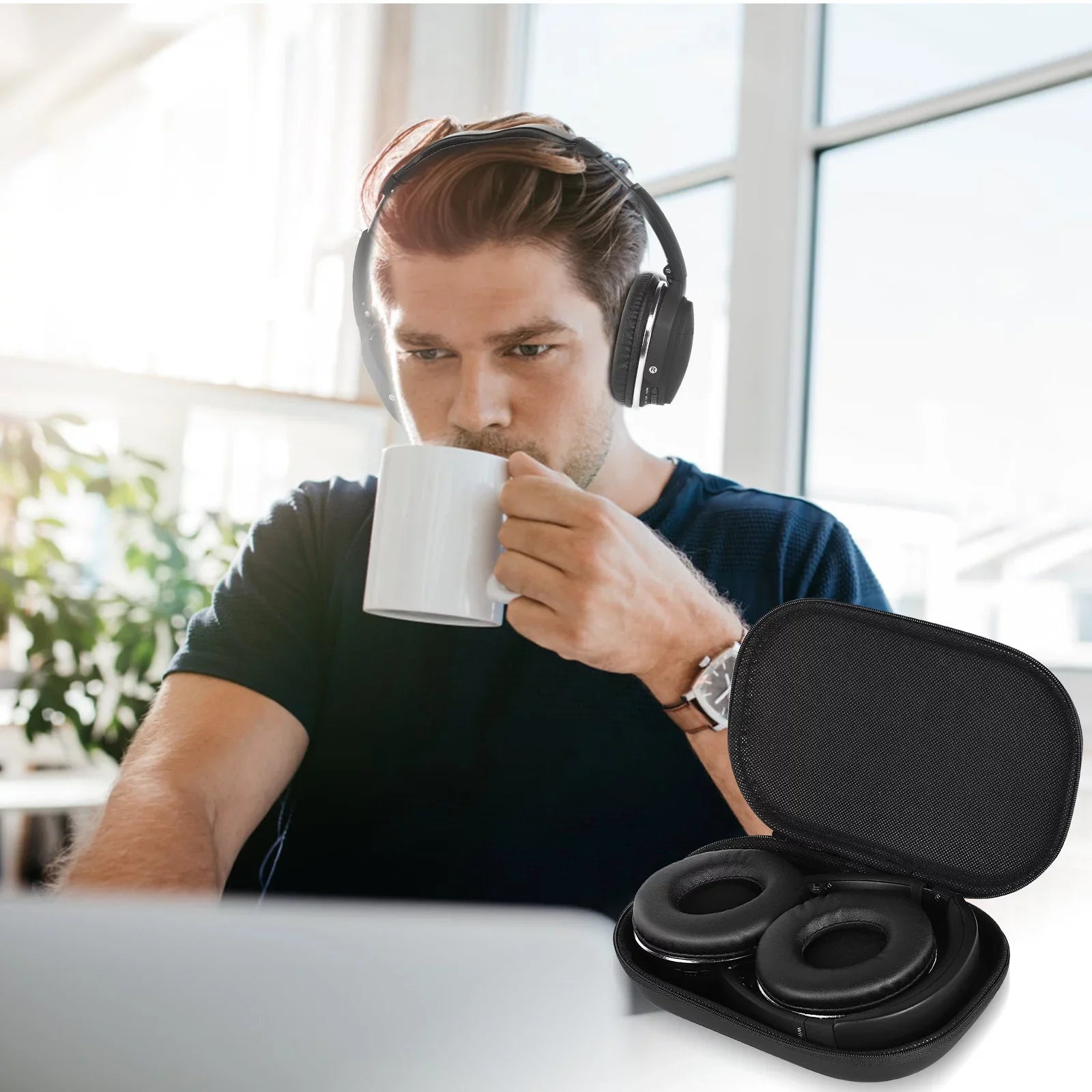 UrbanX UX35 Wireless Bluetooth Stereo Earphones with High Resolution Audio, Deep Bass, Superior Comfort Over The Ear Headphones with Mic for  Wildfire E2 Phone Call Support
