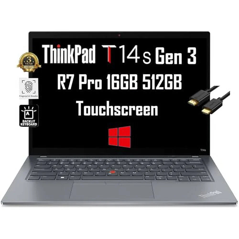 Lenovo ThinkPad T14s Gen 3 Business Laptop 14" + Touchscreen ( Ryzen 7 Pro 6850U, 16GB , 512GB , (8-Core Beat i7-1185G7)) Backlit, , Webcam, 3-Yr ,  Cable, Win 10/11 Pro, Grey