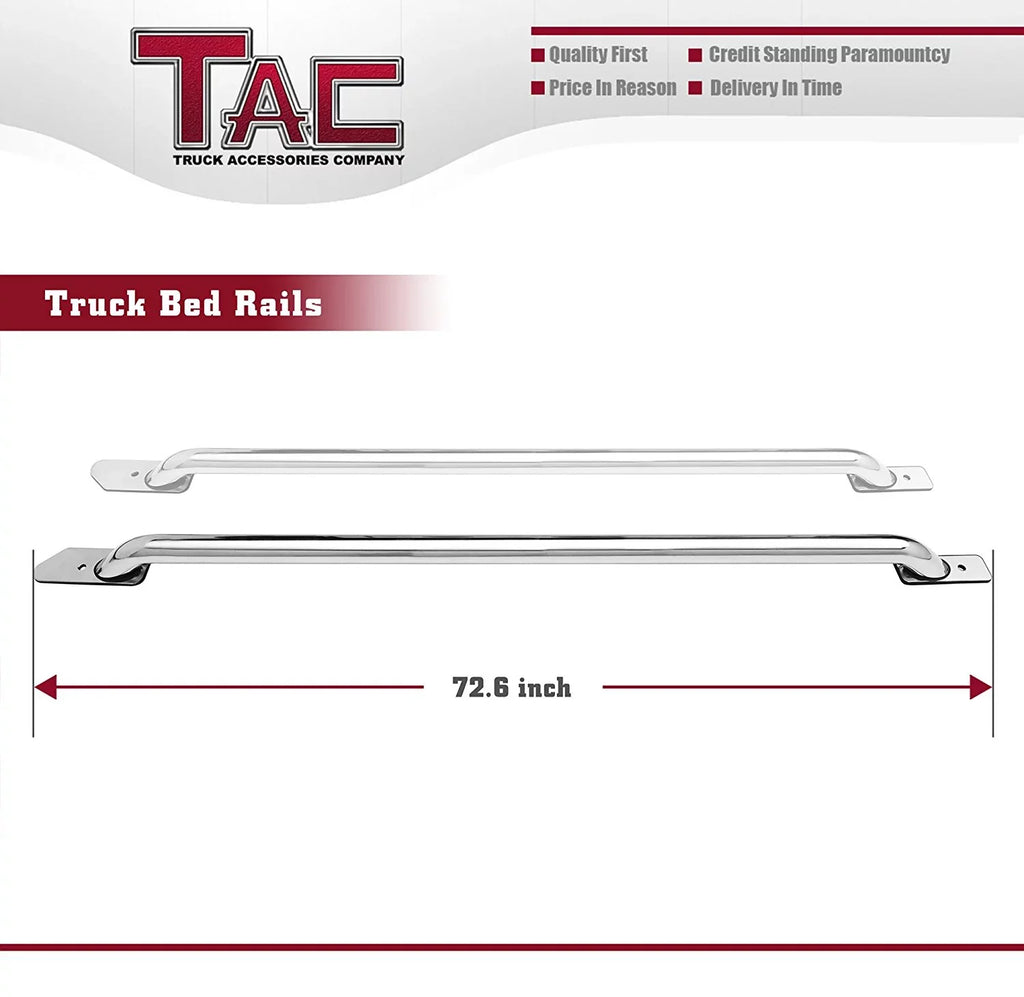 Bed Rails Fit 2014-2024 Chevy Silverado/ Sierra 1500 6.5ft Standard Bed(Excl. Denali CarbonPro Editions) 304 Stainless Steel Truck Side Rails Accessories 2pcs