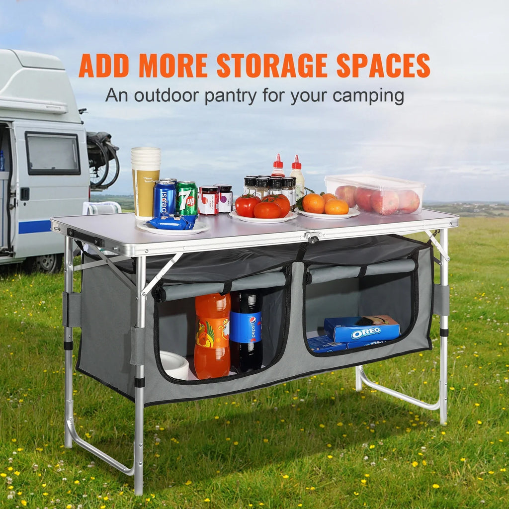 Folding Portable Cook Station 3 Adjustable Heights Camping Kitchen Table