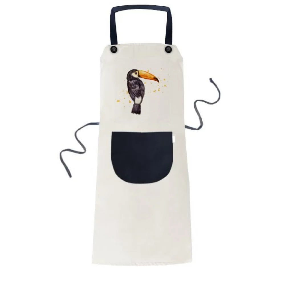Ramphastos Toco Bird Tropical Apron Adjustable Bib Cotton Linen  Kitchen Pocket Pinafore