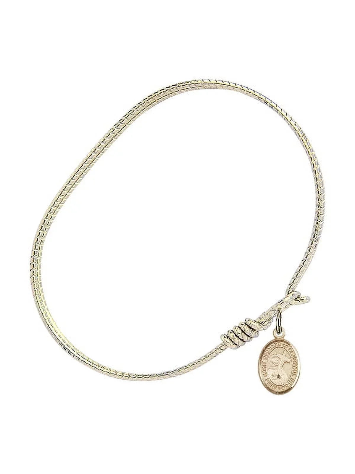 6 1/4 inch Oval Eye Hook Bangle Bracelet w/ St. Bernard of Clairvaux in Gold-Filled