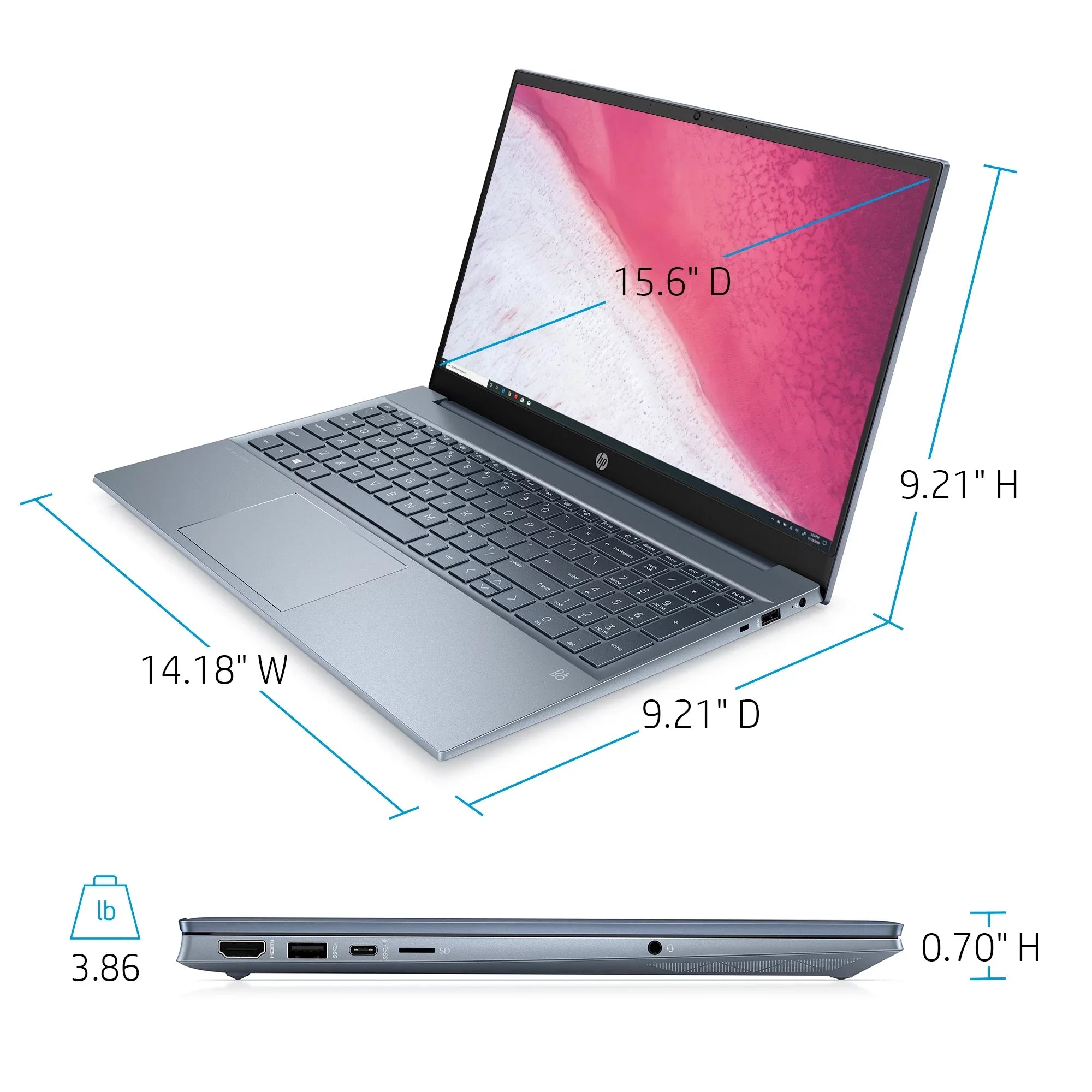 Pavilion 15.6" ,  Ryzen 7-5700U, 8GB , 512GB , Horizon Blue, Windows 11, 15-eh1070wm