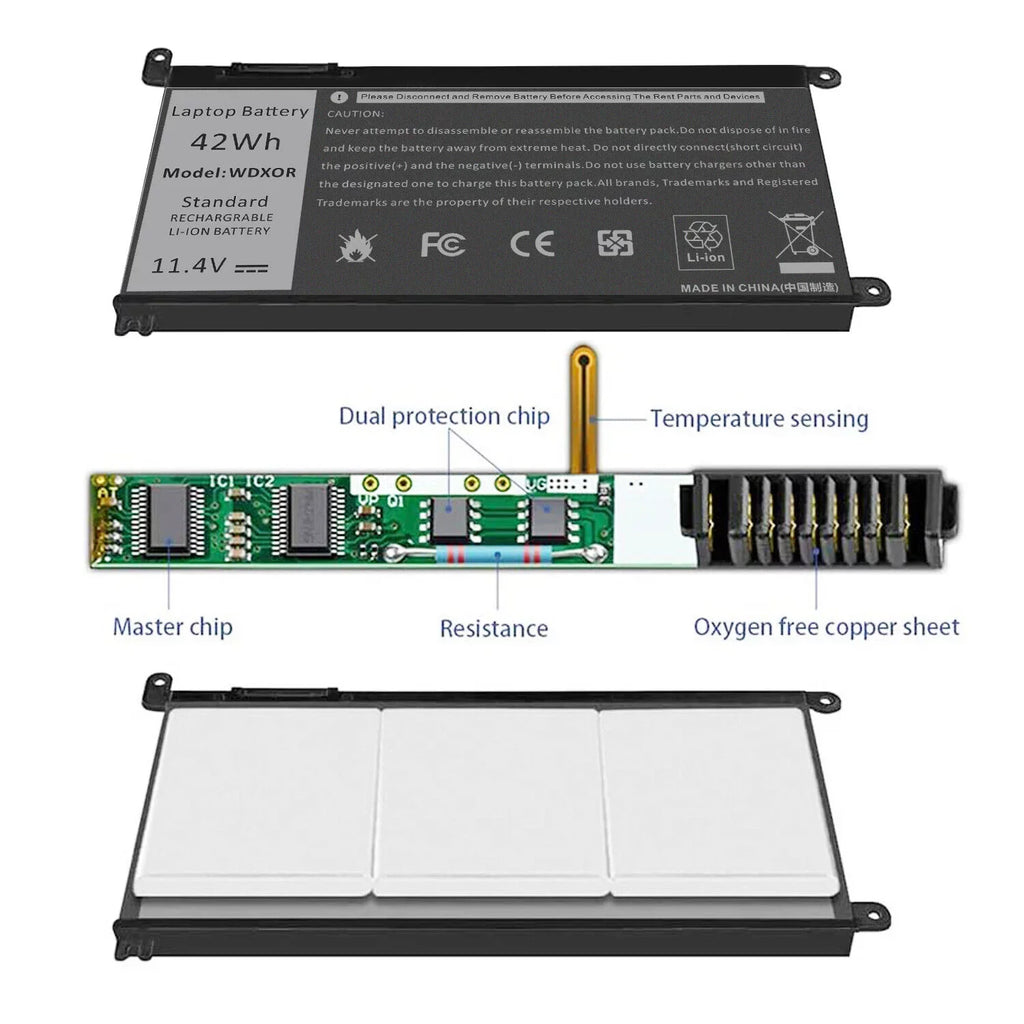 3-Cell 42Wh  WDX0R Battery for Dell Latitude 3180 3190 3300 3379 3380 3390