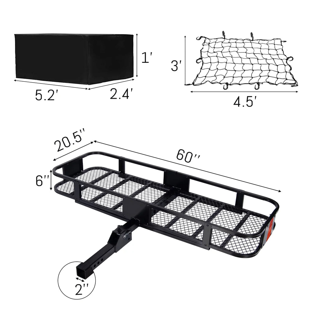 Folding Hitch Mount Cargo Rack Carrier Rear Luggage Basket for Car, , Truck,  500 lbs, Capacity 60"x20"x6"
