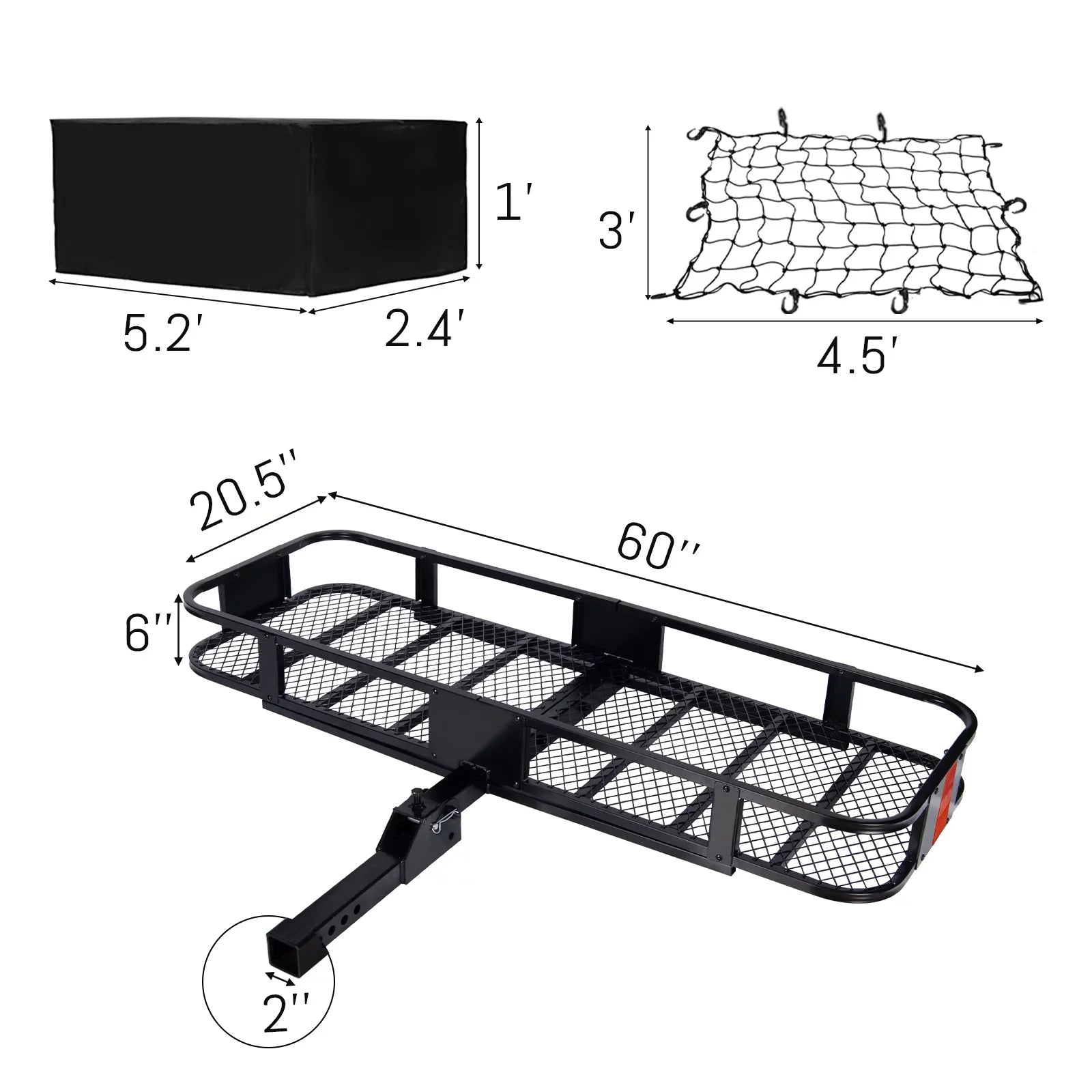 Folding Hitch Mount Cargo Rack Carrier Rear Luggage Basket for Car, , Truck,  500 lbs, Capacity 60"x20"x6"