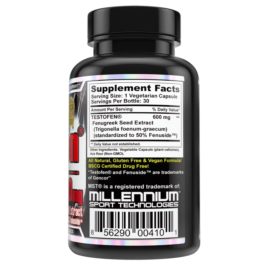 Testofen Supplement | Fenugreek Seed Extract | Standardized to 50% Fenuside | 600mg | 30 Count |  Certified