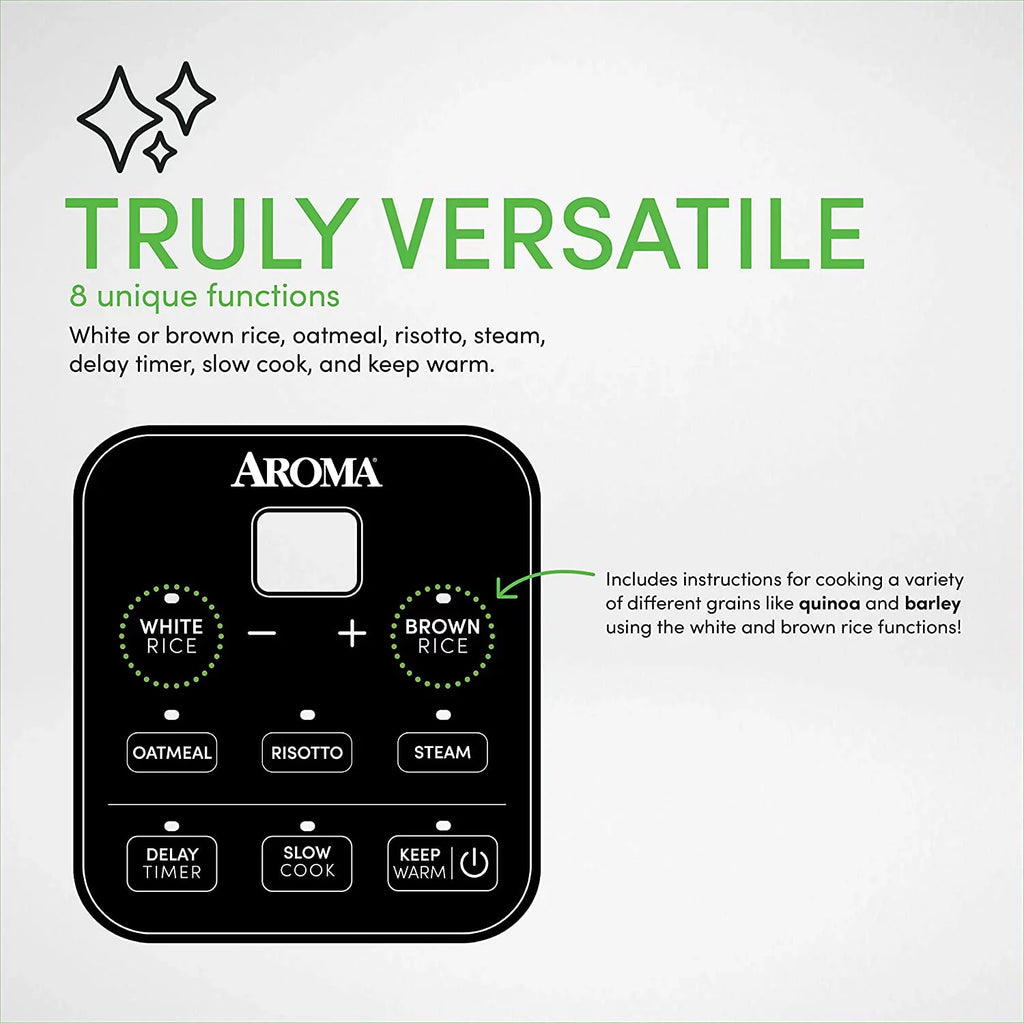 Aroma Housewares -994SB 2O2O model Rice & Grain Cooker Slow Cook, Steam, Oatmeal, Risotto, 8-cup cooked/4-cup uncooked/2Qt, Stainless Steel