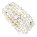 Auriga 925 Sterling Silver Rhod-plat 6-7mm White  Pearl &  3 Row Bracelet 7.5inch for Women