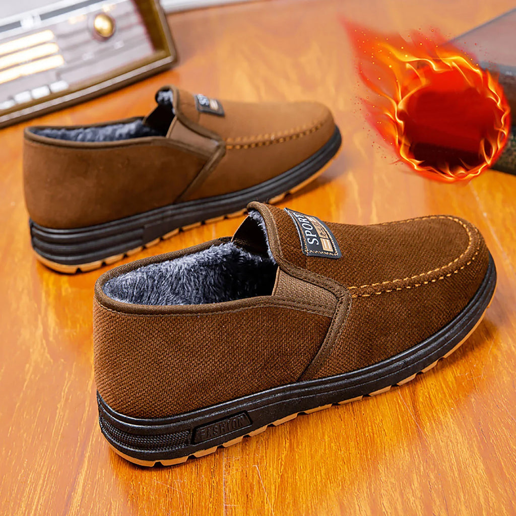 Mens Water Proof Hiking Shoes Men Snow Boots Fashionable And Simple Winter Thick Warm Cotton Boots Comfortable Flat Bottomed Round Toe