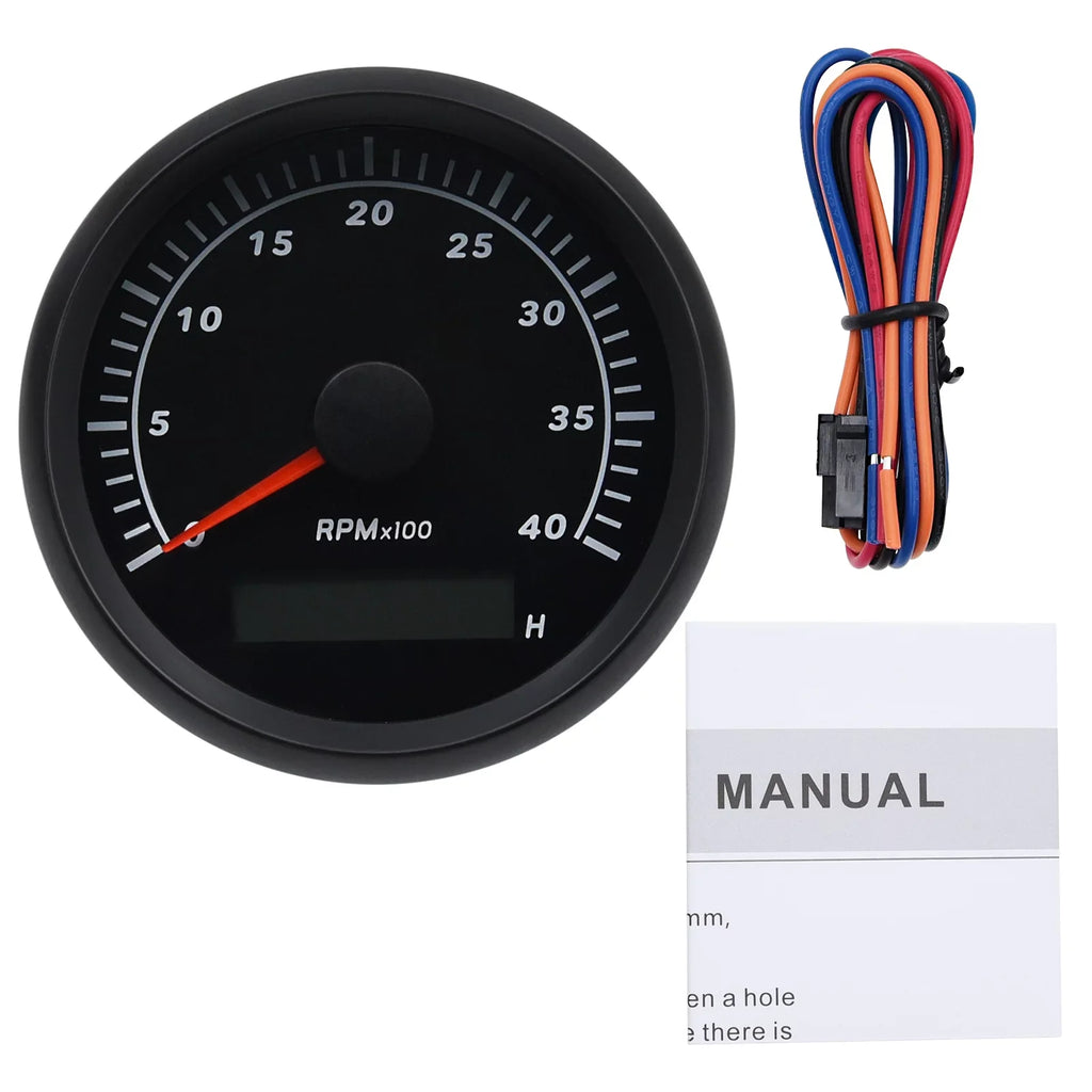 Geloo Marine Tachometer Hour Meter Waterproof Tachometer Gauge 0-4000RPM 85mm for Car Boat Truck