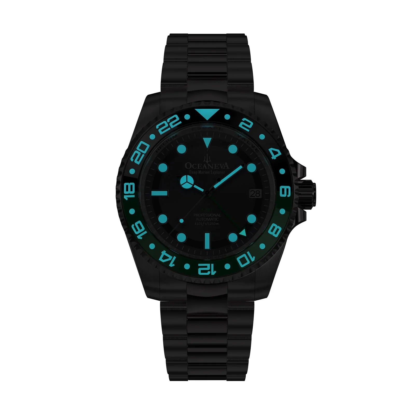 Oceaneva™  Deep Marine Explorer Pro Diver Black Green Bezel Watch - Screw Down with Triple Seal Case Back - 1250M Water Resistance - Japan Automatic Movement Dive Swimming Wrist Watches For Men