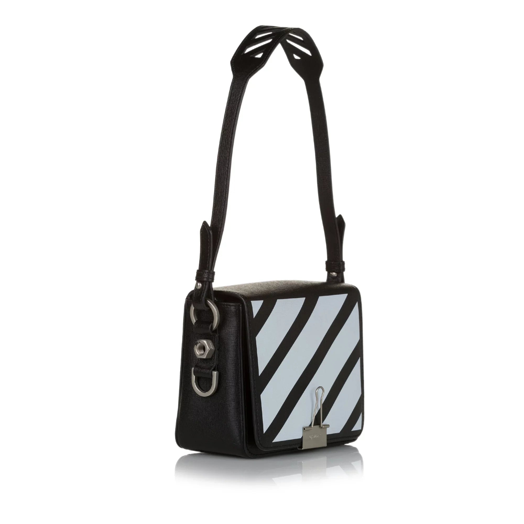 Pre-Owned Authenticated Off-White Binder Clip Crossbody Bag Calf Leather Black Unisex (Good)