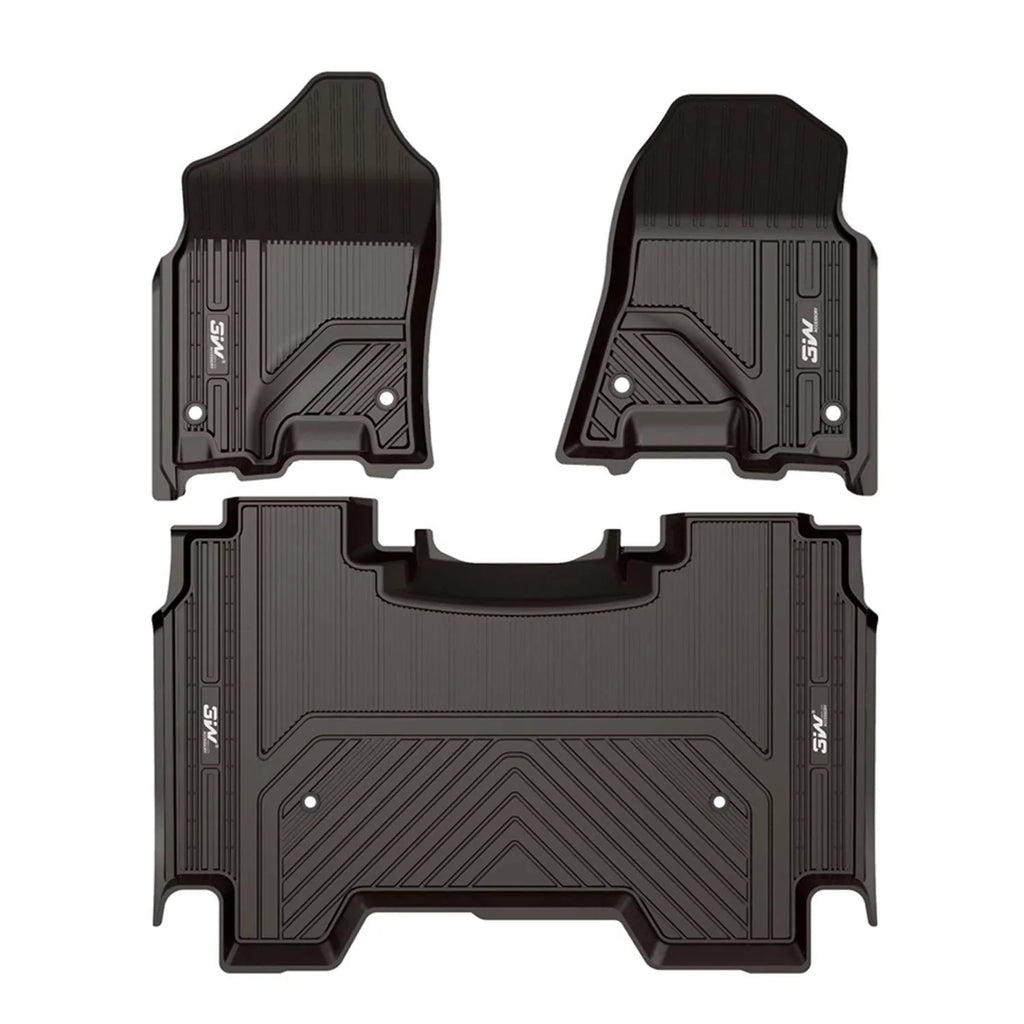 3W Floor Mats for Dodge Ram 2019 2020 ( for Storage Under Rear Seat) - Full Set All Weather Ram 1500 Crew Cab Carpet with Non-Toxic  1st & 2nd Row for Bucket Seating, Black