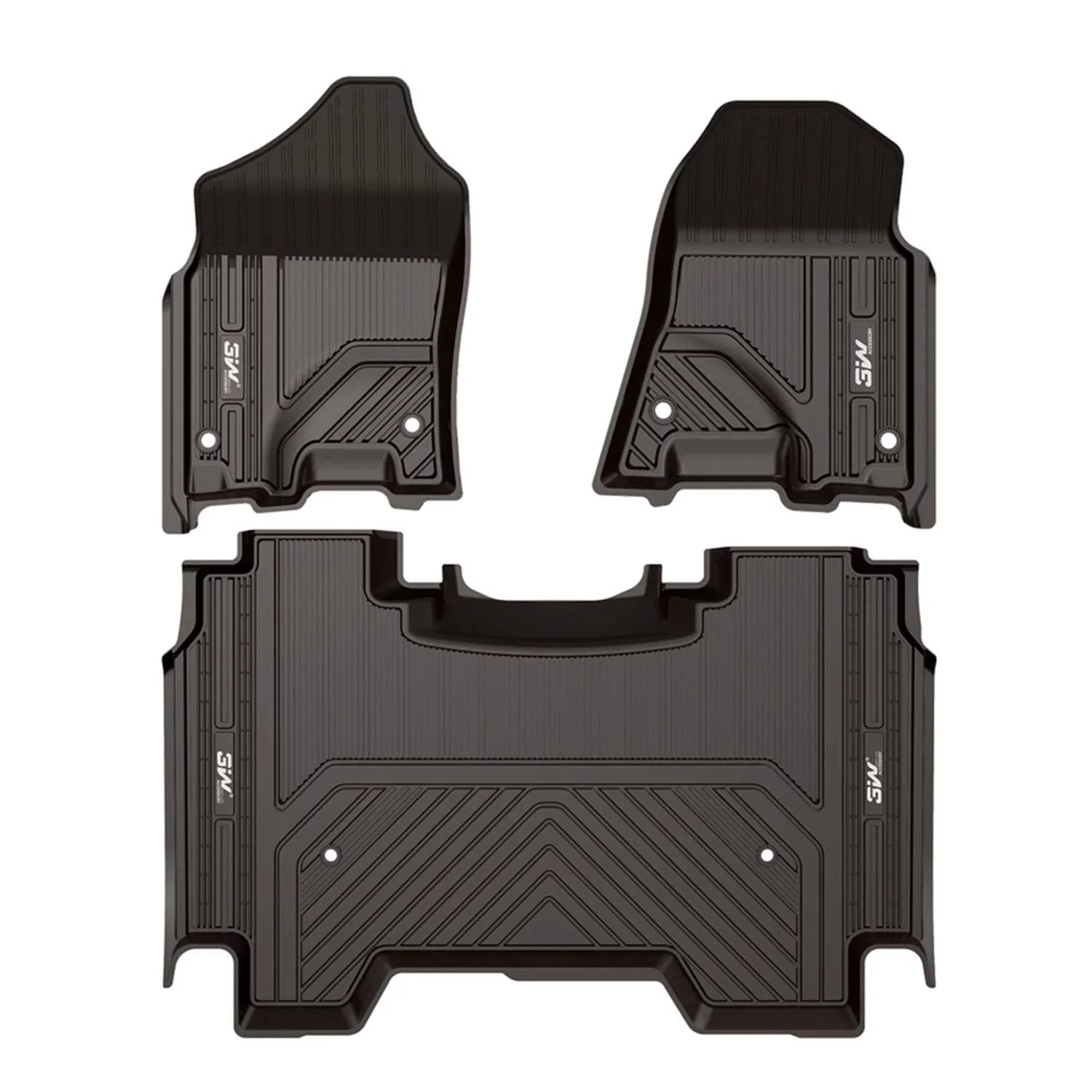 3W Floor Mats for Dodge Ram 2019 2020 ( for Storage Under Rear Seat) - Full Set All Weather Ram 1500 Crew Cab Carpet with Non-Toxic  1st & 2nd Row for Bucket Seating, Black