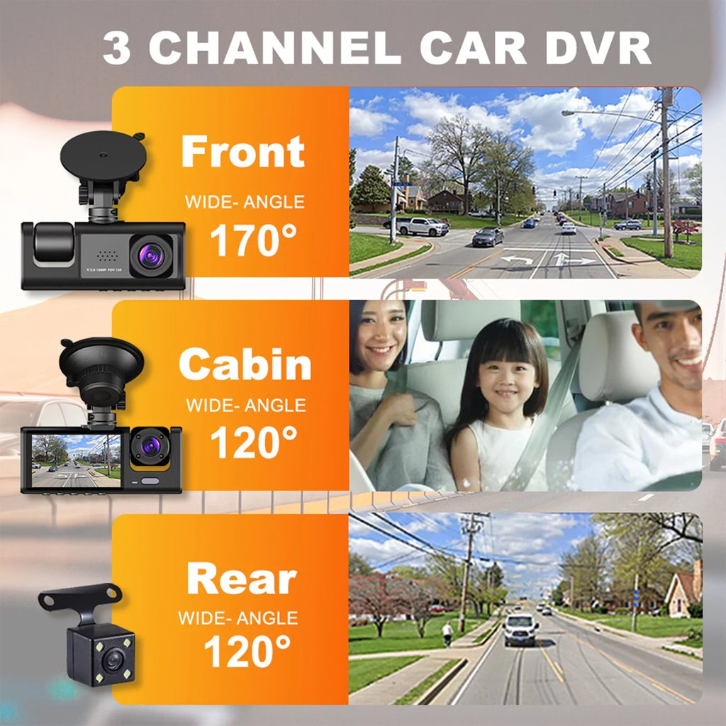 Andoer Dash Cam Front and Rear Inside 3 Cameras 1080P+720P+480p Car Rearview Mirror Car Video Recording Camcorder Night Vision Car Camera Recorder Auto Safety Driving Recorder