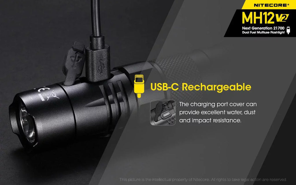 Combo: Nitecore MH12 V2  -L2 V6  Flashlight -1200 Lumens -21700 Battery (Included) + NL2150HPi 21700 5000mAh Battery