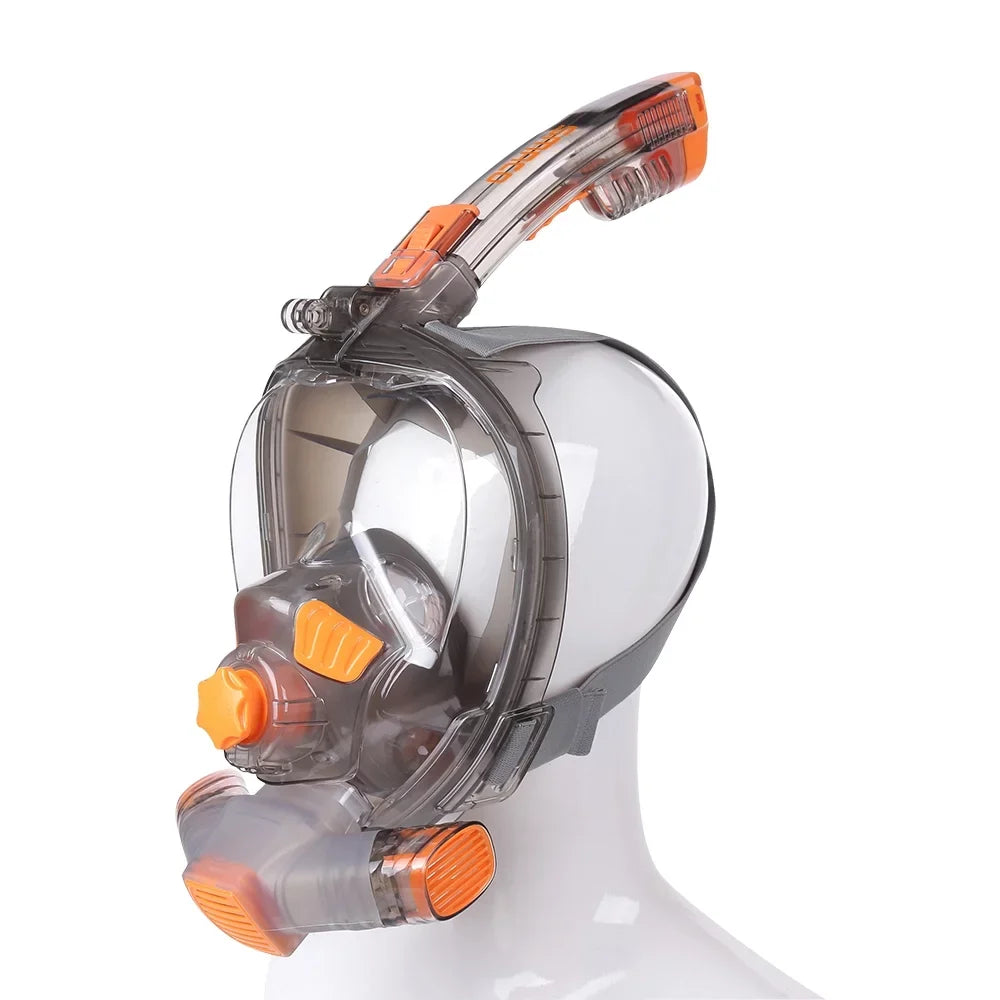 Snorkel Full Face Cover with Foldable Dry Snorkel Tube Anti-fog Anti-Leak Snorkeling Face Cover with Mount Storage Bag