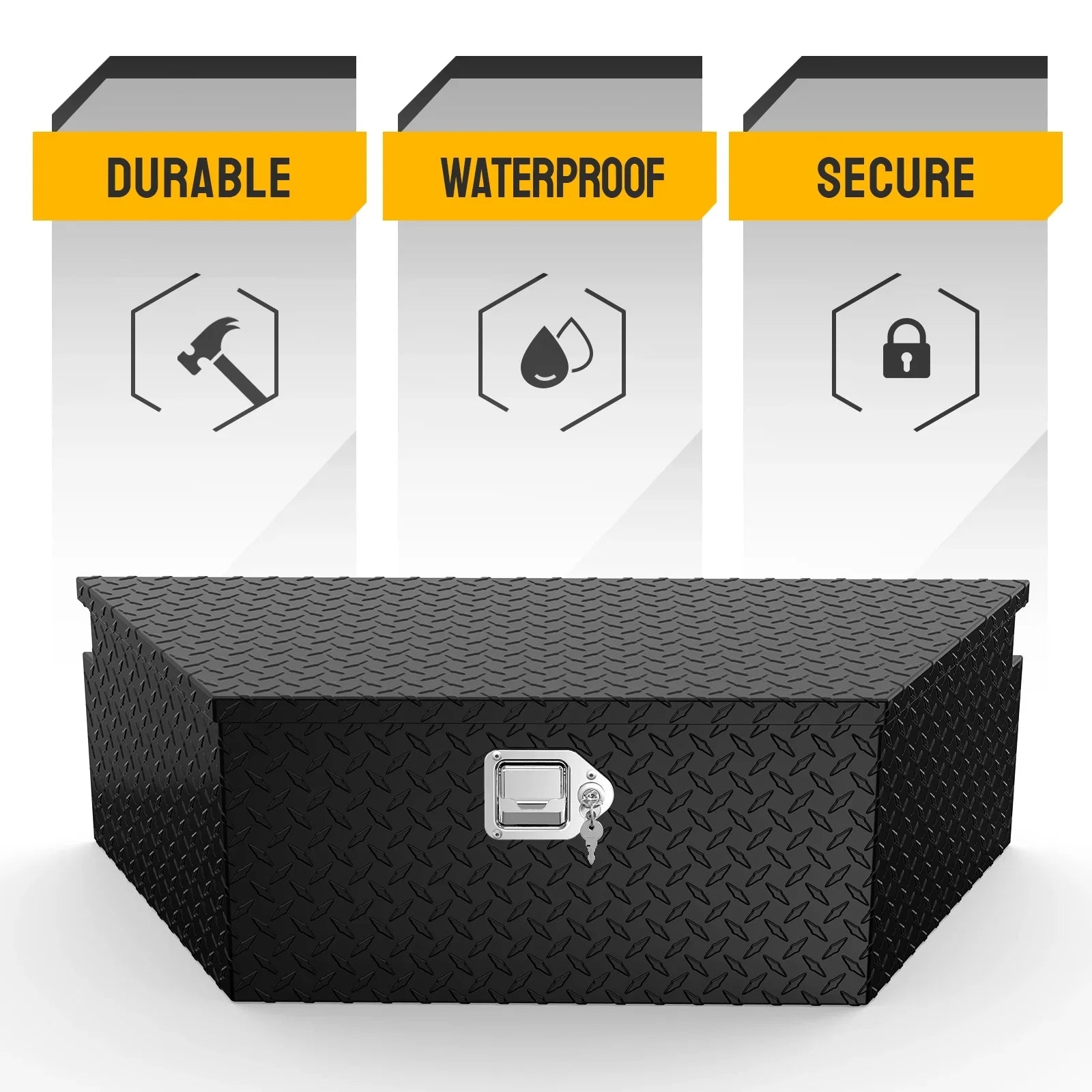 39 Inch Aluminum Truck Trailer Tongue Tool Box with Lock & Keys, Diamond Plate Storage Organizer Toolbox for Pickup Truck Bed, Trailer, , , Black